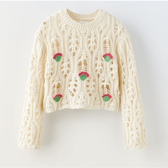 Zara Other - Zara Kids Floral Embroidered Sweater